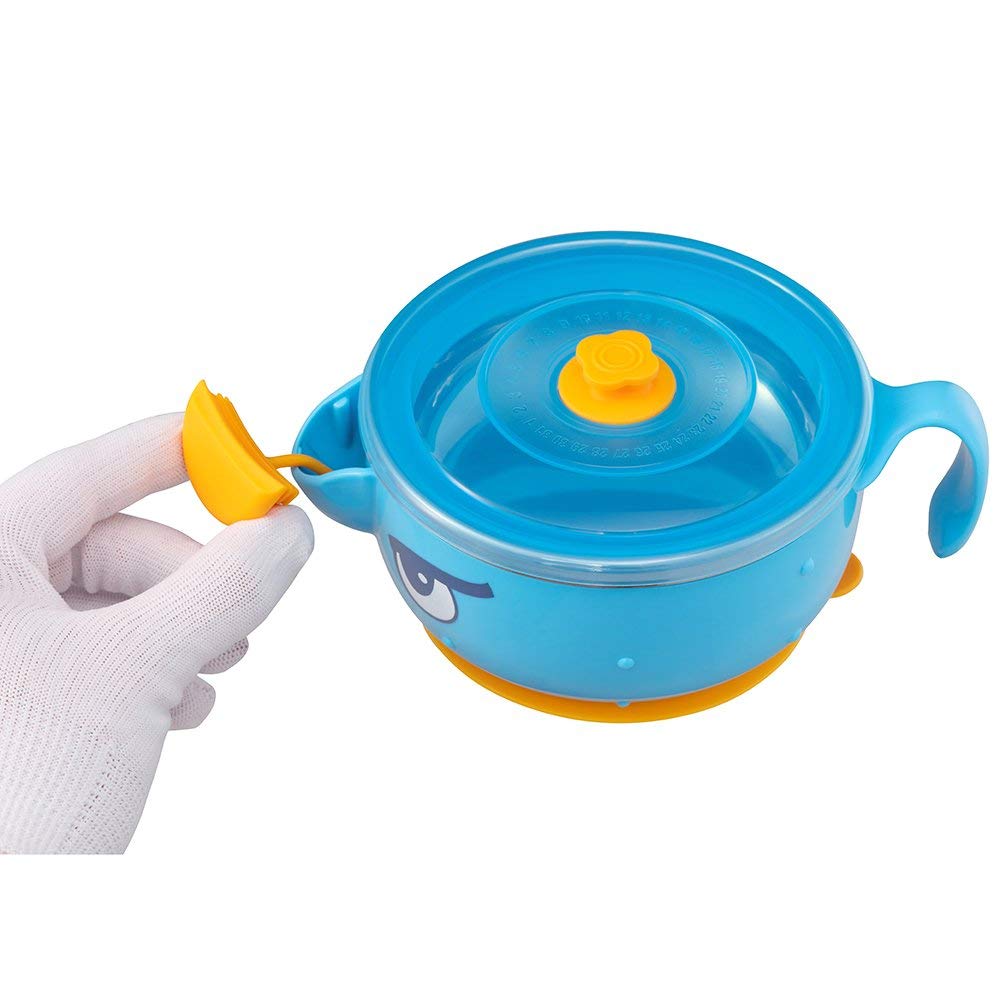 VALUEDER Best Feeding Bowl with Suction Base Stianless Steel 300ml Non-spill Insulated and Sealed Baby Bowl for Kids