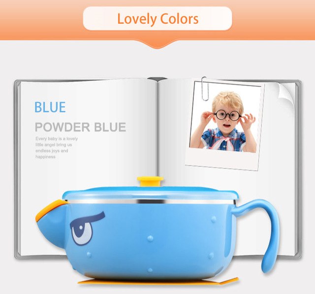 VALUEDER Best Feeding Bowl with Suction Base Stianless Steel 300ml Non-spill Insulated and Sealed Baby Bowl for Kids