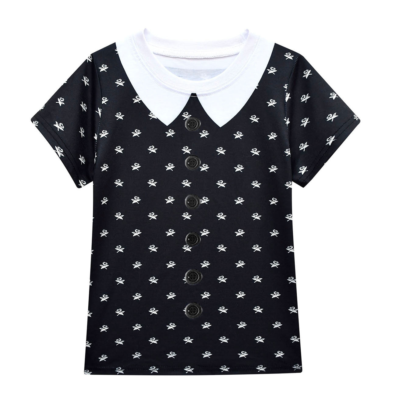 New Childrens Suit Dress Adams Family Girls Short Sleeved Short Skirt Bag Three Piece Set