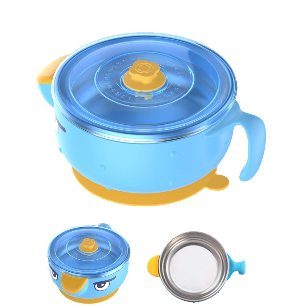 VALUEDER Best Feeding Bowl with Suction Base Stianless Steel 300ml Non-spill Insulated and Sealed Baby Bowl for Kids