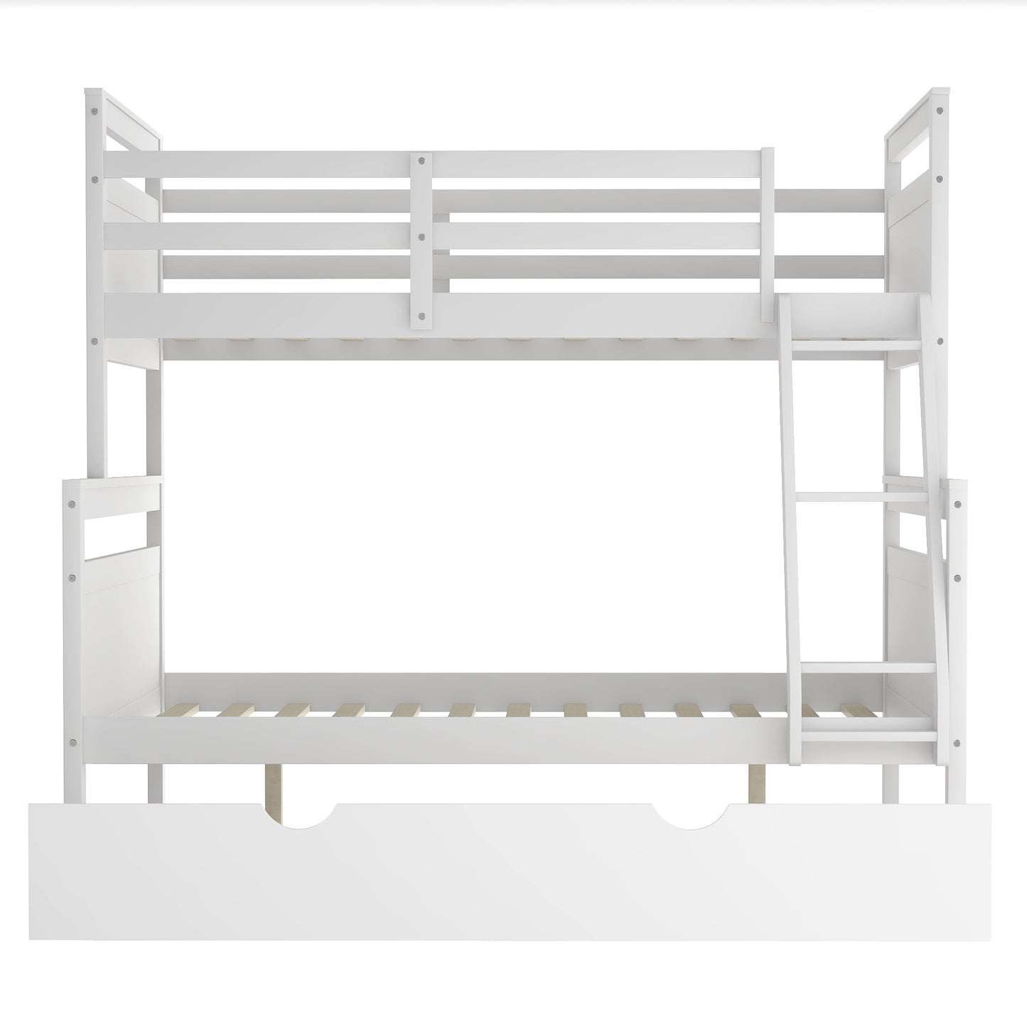 Twin Over Full Bunk Bed with Ladder, Twin Size Trundle, Safety Guardrail, White(New)