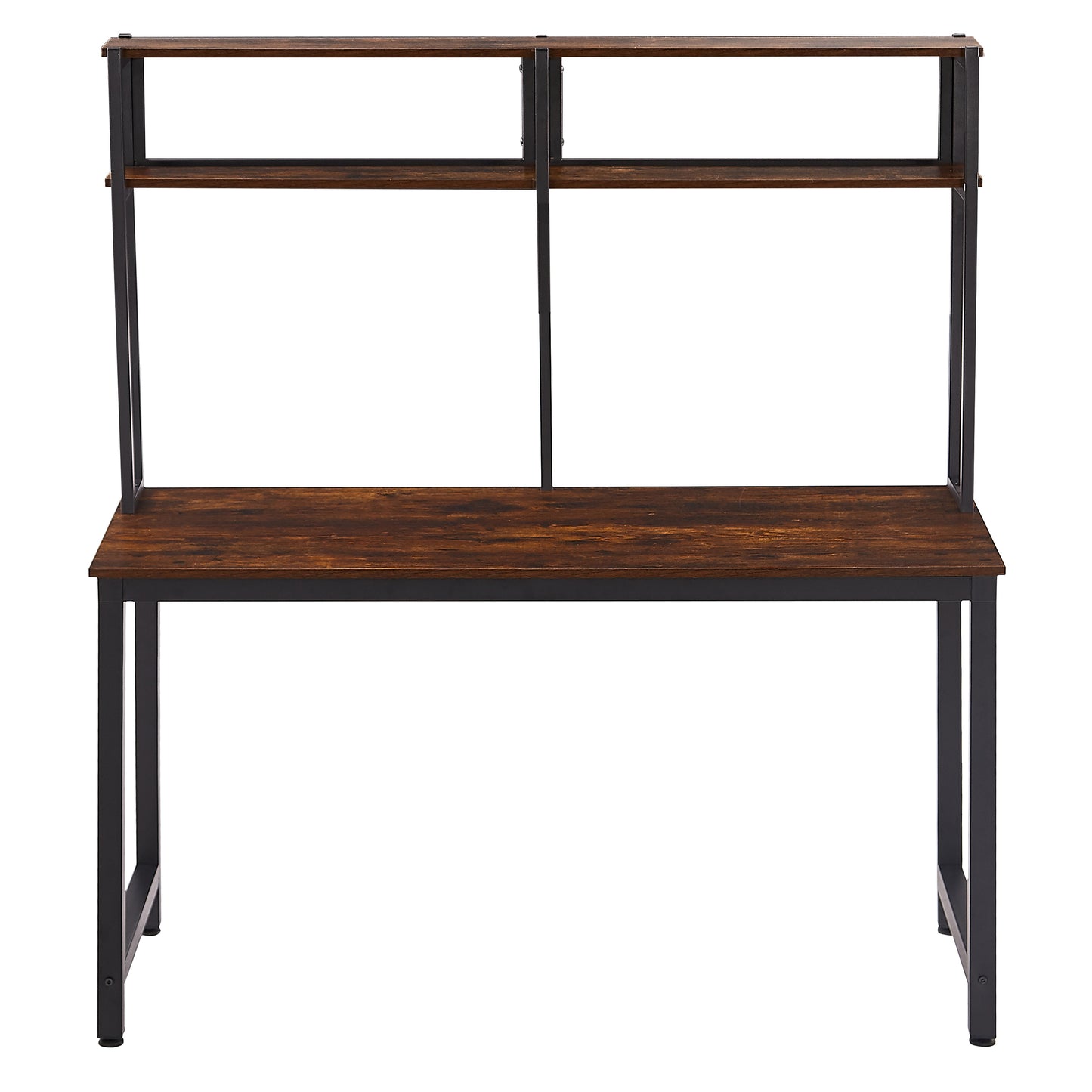 Home Office 52 Inches Computer Desk with Hutch and Shelves, ,Space-Saving Laptop Table Modern PC Workstation Black Metal Frame Desk( Brown)