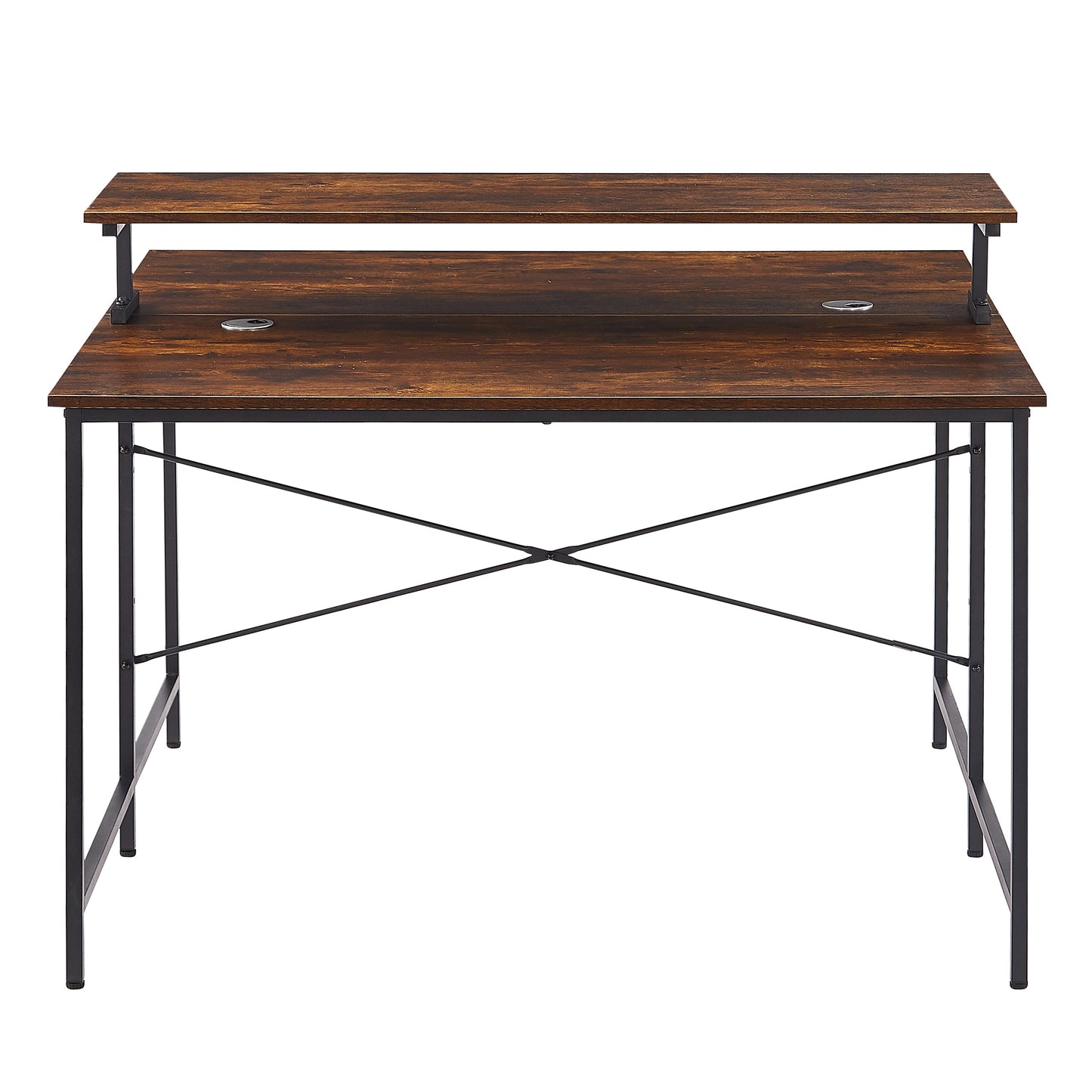 Two Person Computer Desk with Monitor Shelf /Double Workstation 47 x 47 Inch Extra Large Office Desks(Brown)