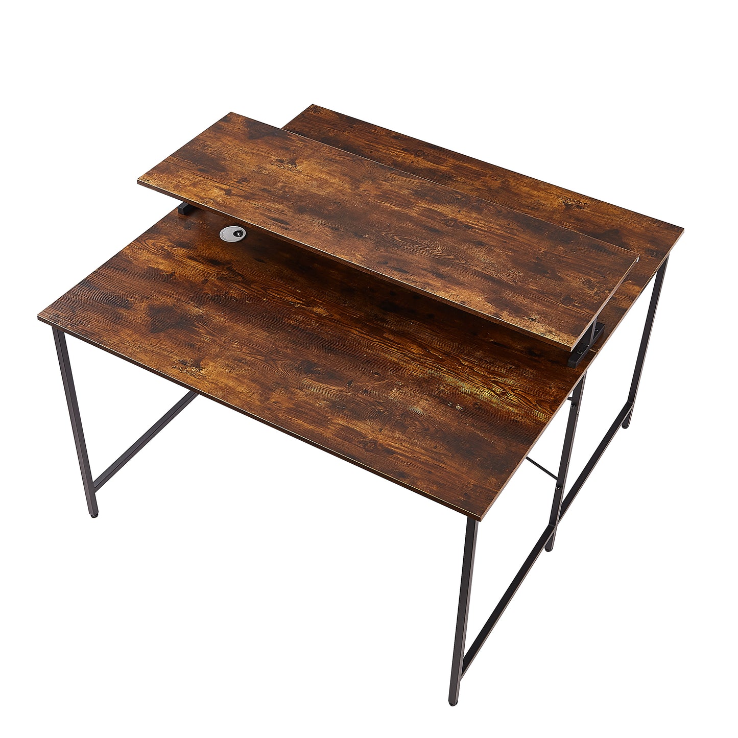 Two Person Computer Desk with Monitor Shelf /Double Workstation 47 x 47 Inch Extra Large Office Desks(Brown)