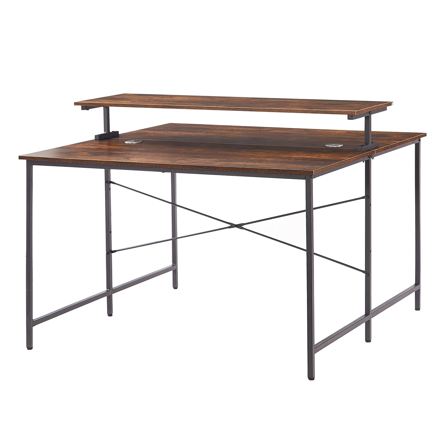Two Person Computer Desk with Monitor Shelf /Double Workstation 47 x 47 Inch Extra Large Office Desks(Brown)
