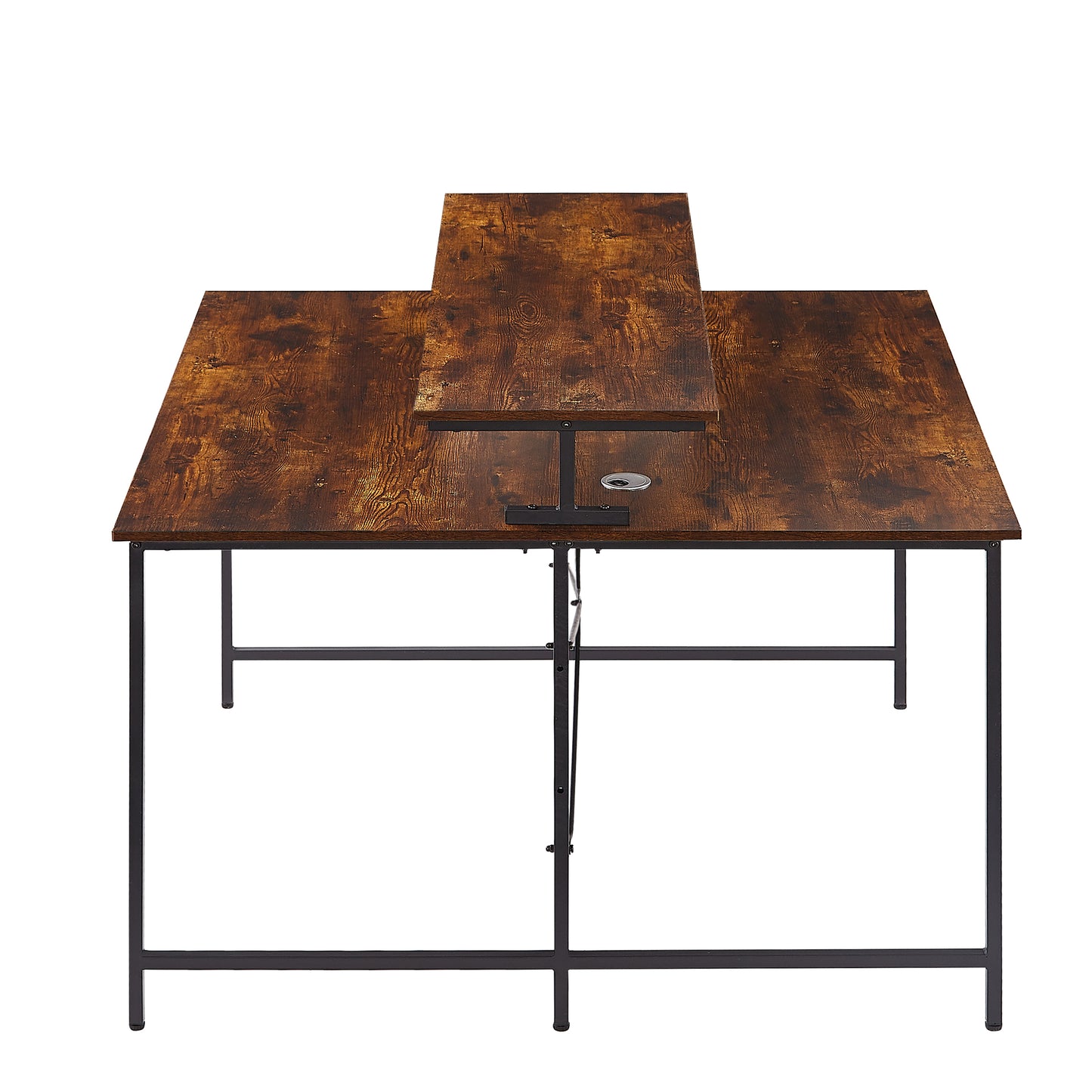 Two Person Computer Desk with Monitor Shelf /Double Workstation 47 x 47 Inch Extra Large Office Desks(Brown)