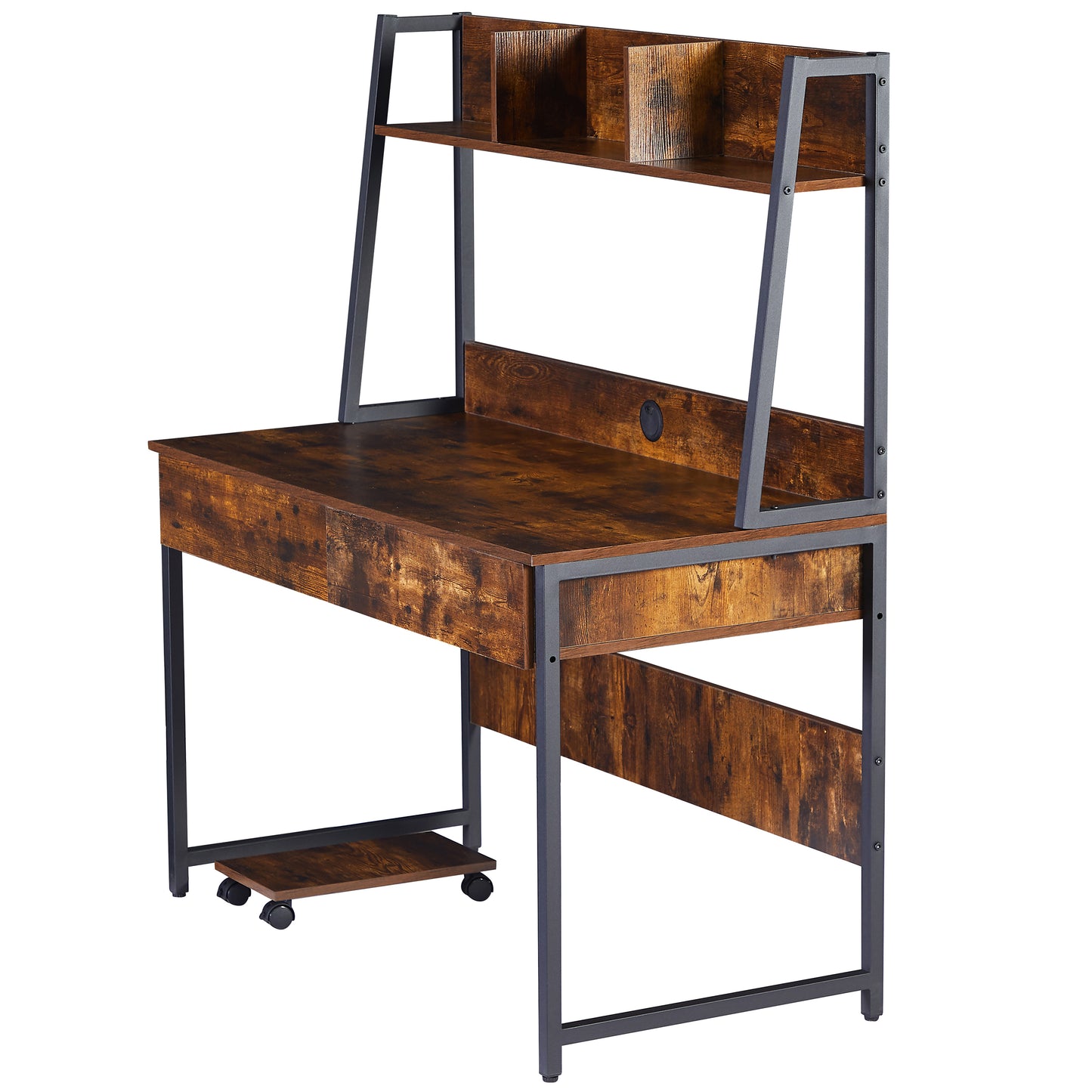 Home office Computer Desk with Hutch/ Bookshelf, Desk with Space Saving Design (tiger)