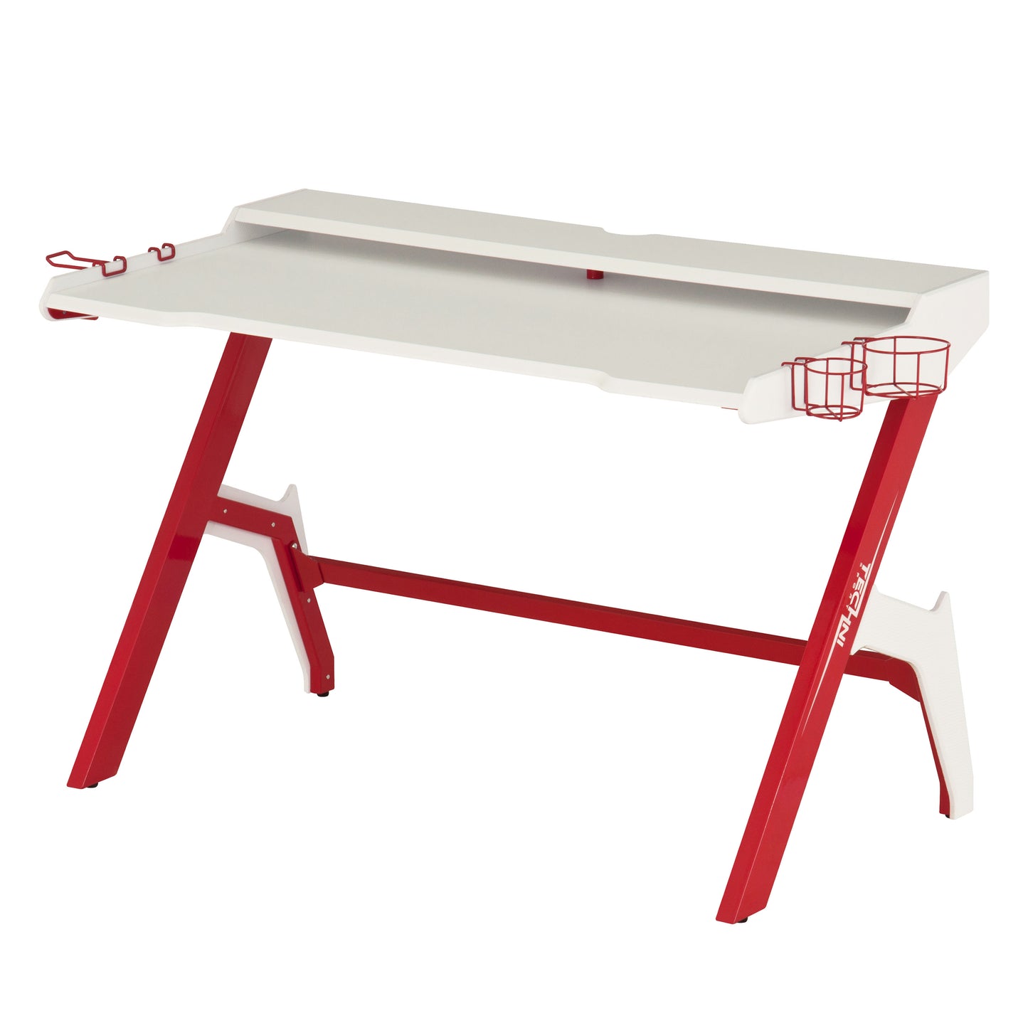 Techni Sport Ergonomic Computer Gaming Desk Workstation with Cupholder Headphone Hook, Red