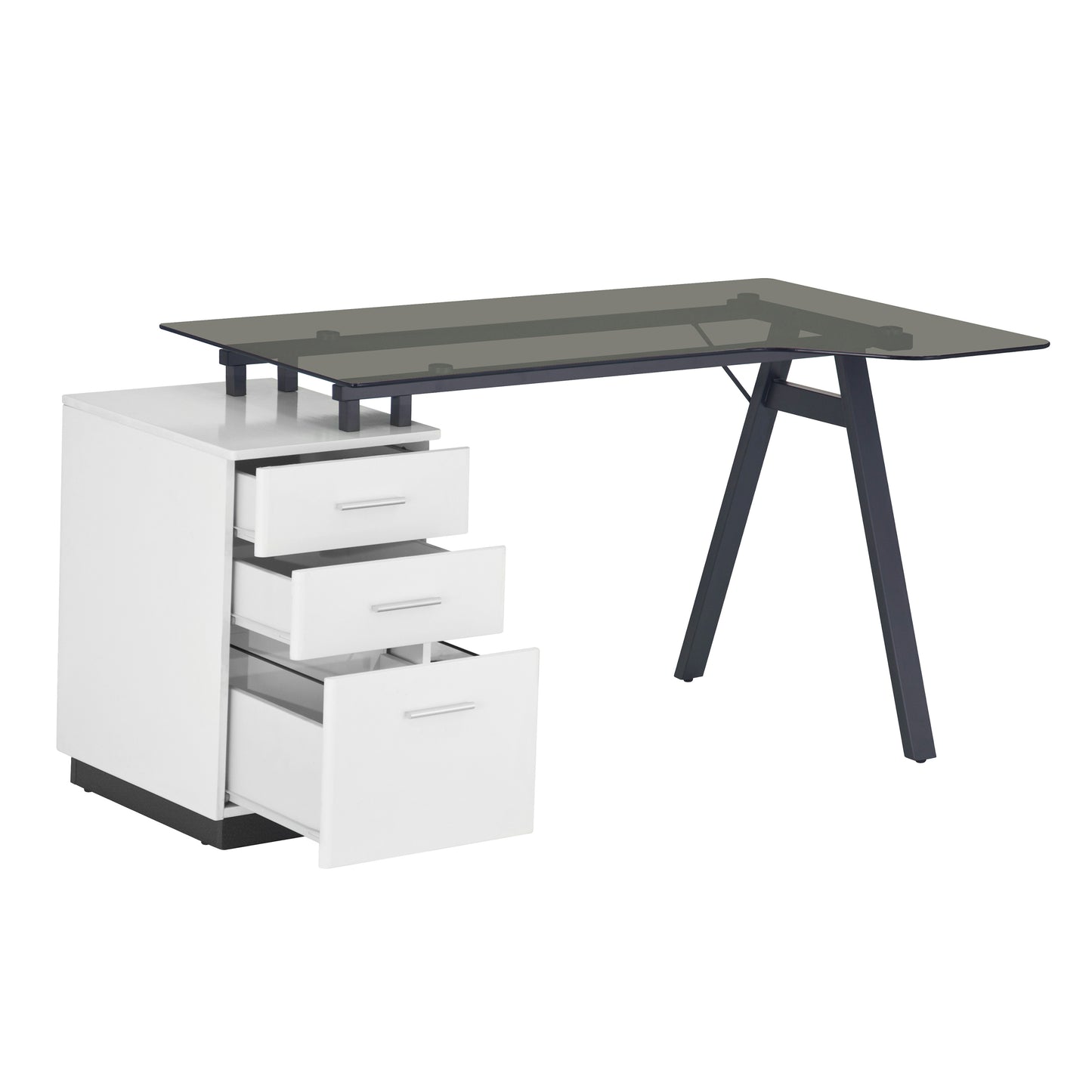 Techni Mobili Modern Home Office Computer Desk with smoke tempered glass top storage - White