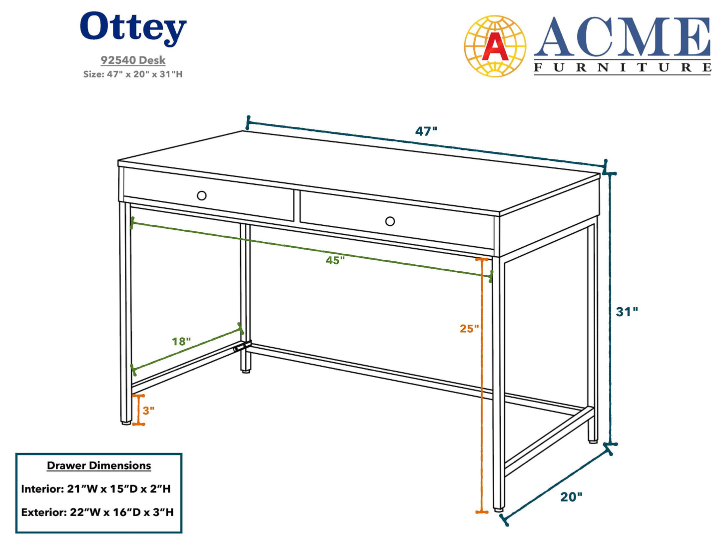 Ottey Desk in White High Gloss Gold 92540