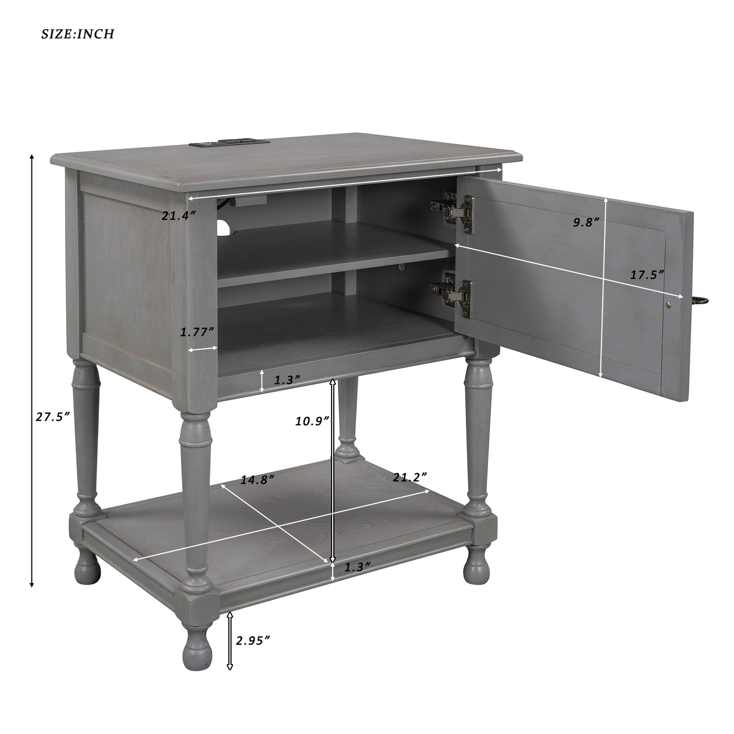Versatile Nightstand with Two Built-in Shelves Cabinet and an Open Storage, Gray (Expected arrival time 8.20)