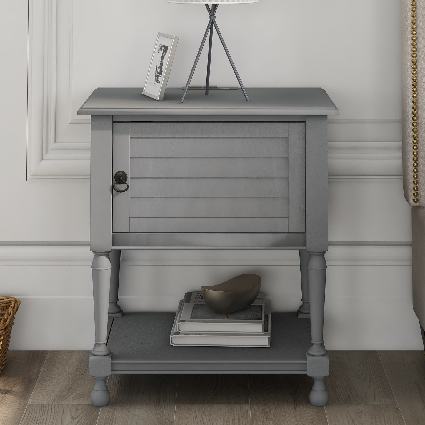 Versatile Nightstand with Two Built-in Shelves Cabinet and an Open Storage, Gray (Expected arrival time 8.20)