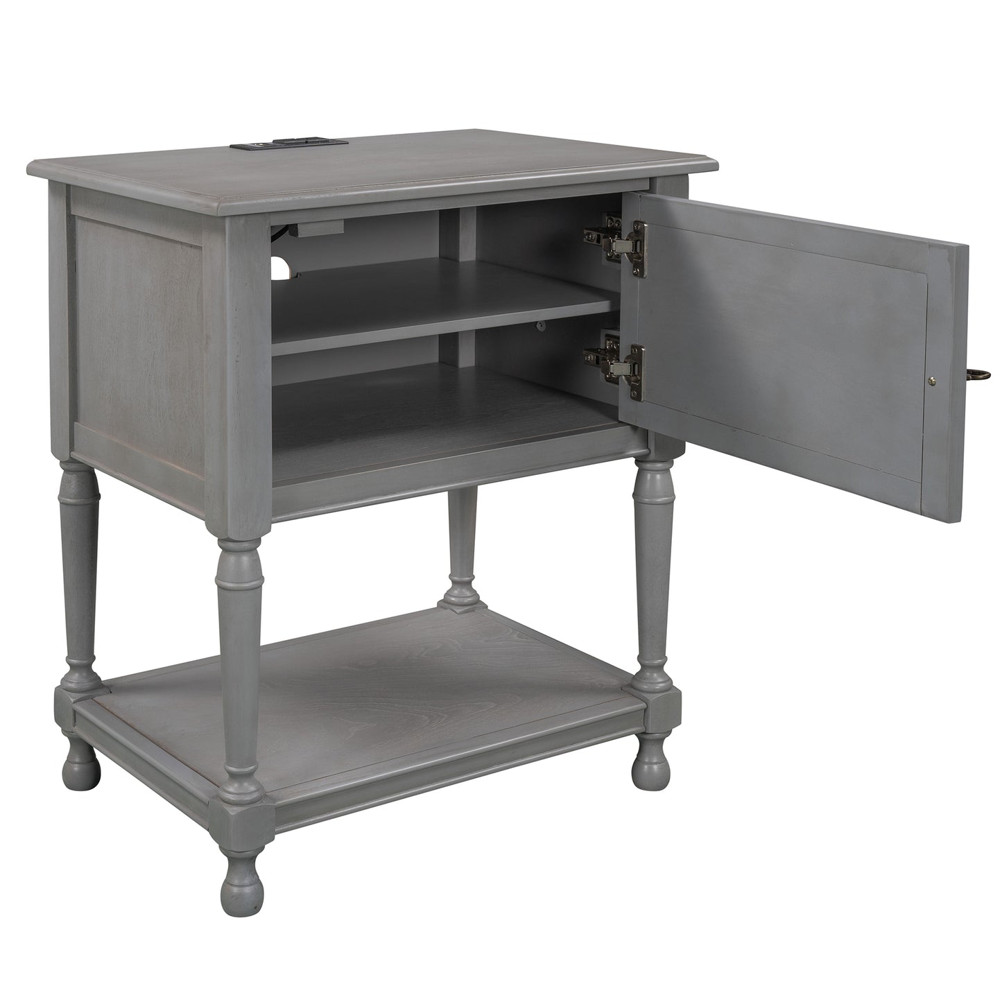 Versatile Nightstand with Two Built-in Shelves Cabinet and an Open Storage, Gray (Expected arrival time 8.20)