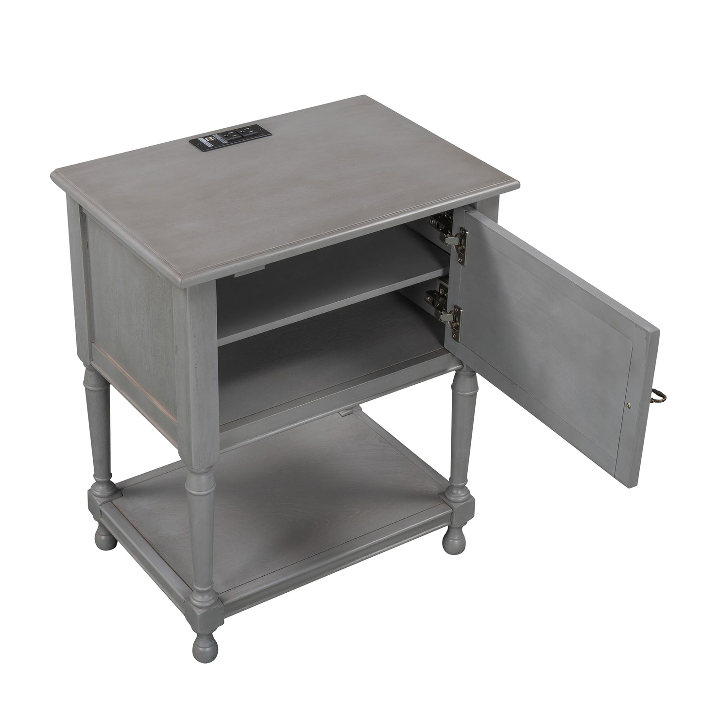Versatile Nightstand with Two Built-in Shelves Cabinet and an Open Storage, Gray (Expected arrival time 8.20)