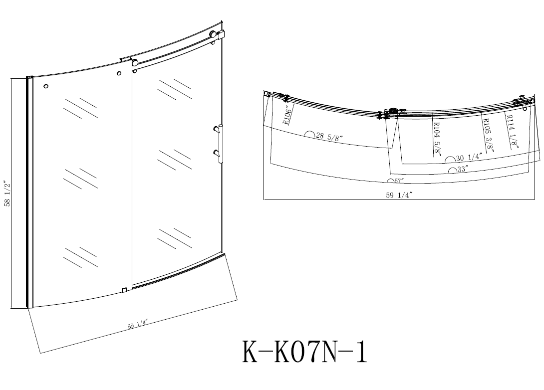 TRUSTMADE Frameless Curved Bathtub Shower Doors Width x 58& Height with 1/3&(8mm) Clear Tempered Glass Finish, K07N-1