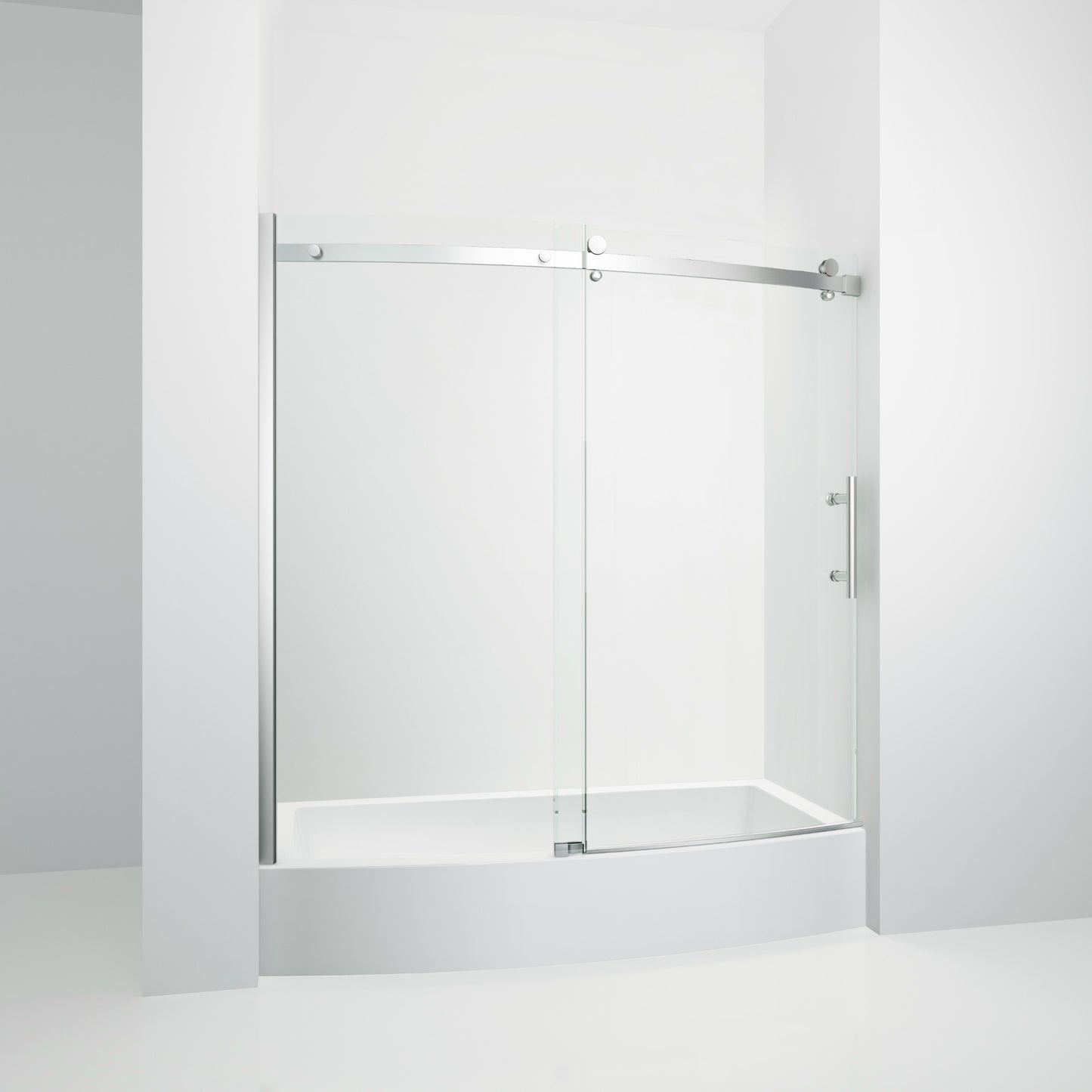 TRUSTMADE Frameless Curved Bathtub Shower Doors Width x 58& Height with 1/3&(8mm) Clear Tempered Glass Finish, K07N-1