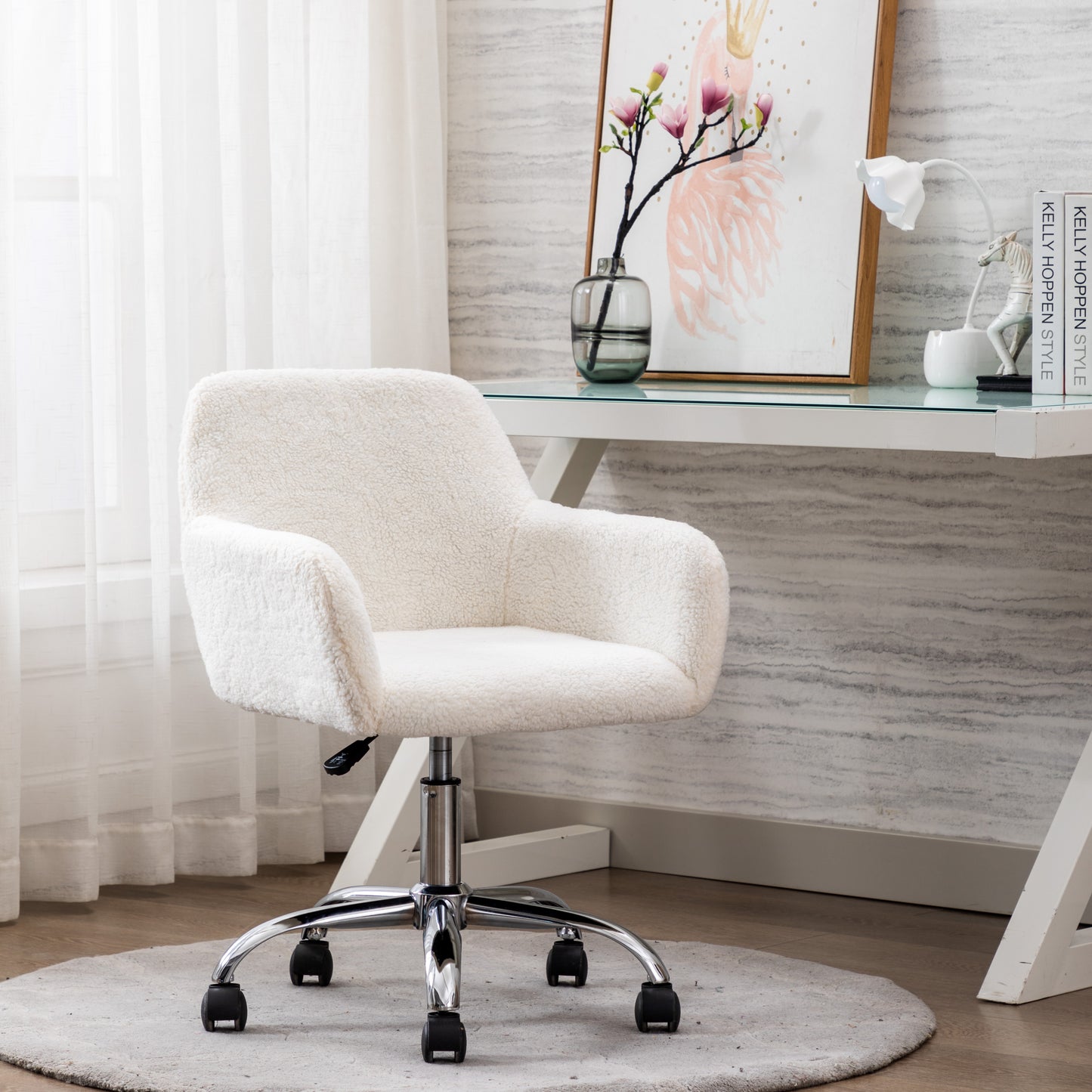 HengMing Home Office Chair, Leisure Chair Upholstered Adjustable furry Chair, white