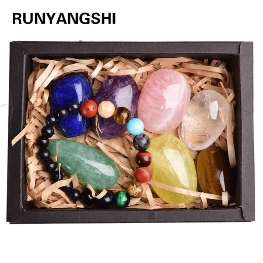 8pcs Natural crystal original stone seven Chakra Healing Stone Mineral specimen collection gift box