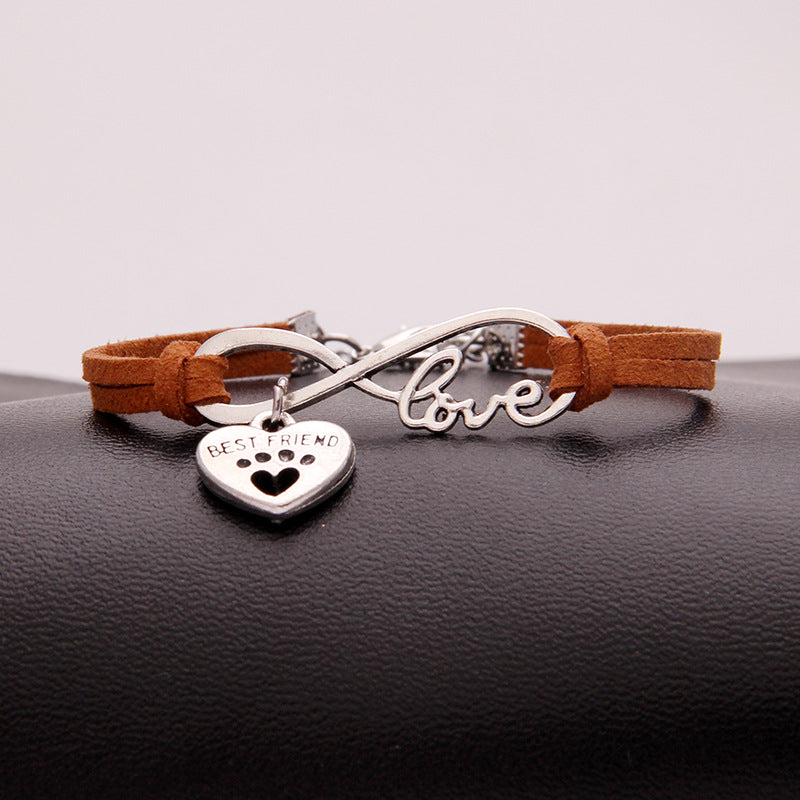 Infinity love dog cat pet paw footprint best friend bracelet heart charm men wrap bracelets & bangles for women jewelry