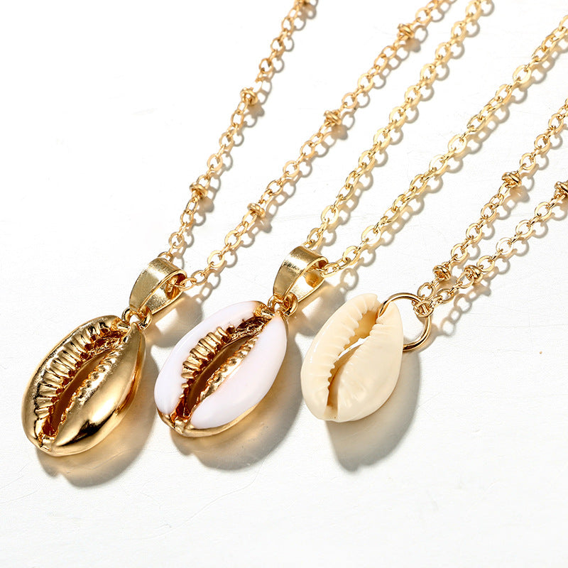 Three Layers of Shell Pendant Necklace Natural Shell Gold Cowrie Women Best Friend Cowry Seashell Necklace Bohemian Jewelry