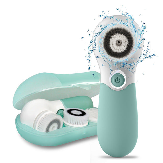 TOUCHBeauty Waterproof Facial Cleansing Spin Brush Set with 3 Exfoliating Brush Heads