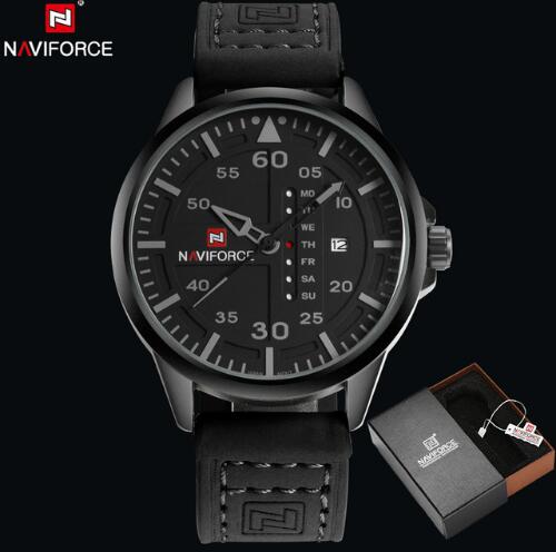 NAVIFORCE Men's Leather Army Military Quartz Watches