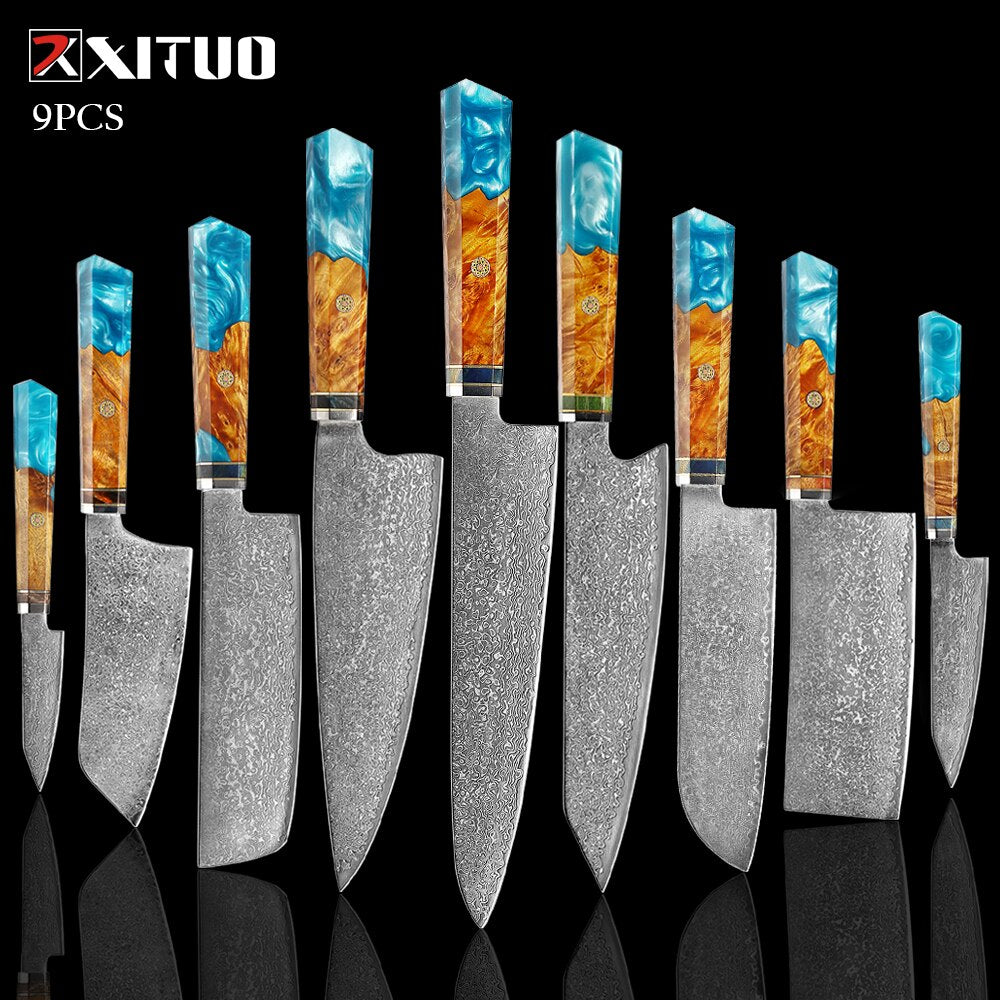 XITUO Damascus Knife Set Kitchen Knife Damascus Steel VG10 Chef Knife Santoku Knives Japanese Knife Home kitchen tools best gift