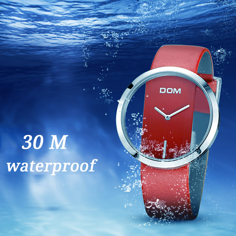 DOM Watch Women Casual 30 m Waterproof Quartz Watches Genuine Leather Strap Sport Ladies Elegant Wrist Watch