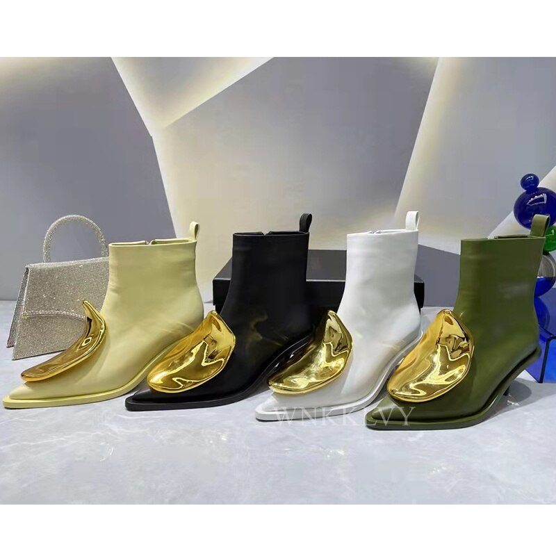 Pointed Head Side Zipper Short Boots Women's New Cat Heel Boots Short Chelsea Boots