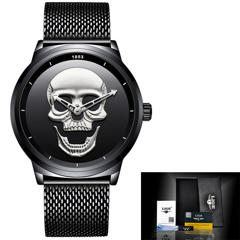 LIGE Simple Skull Stereoscopic Watch