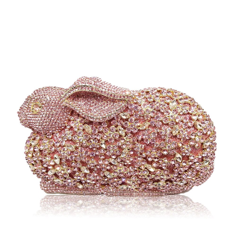 Women Bag Luxury Rabbit Bunny Women Gold Crystal Minaudiere Clutch Evening Bag Diamond Wedding Party Bridal Animal Handbag Purse