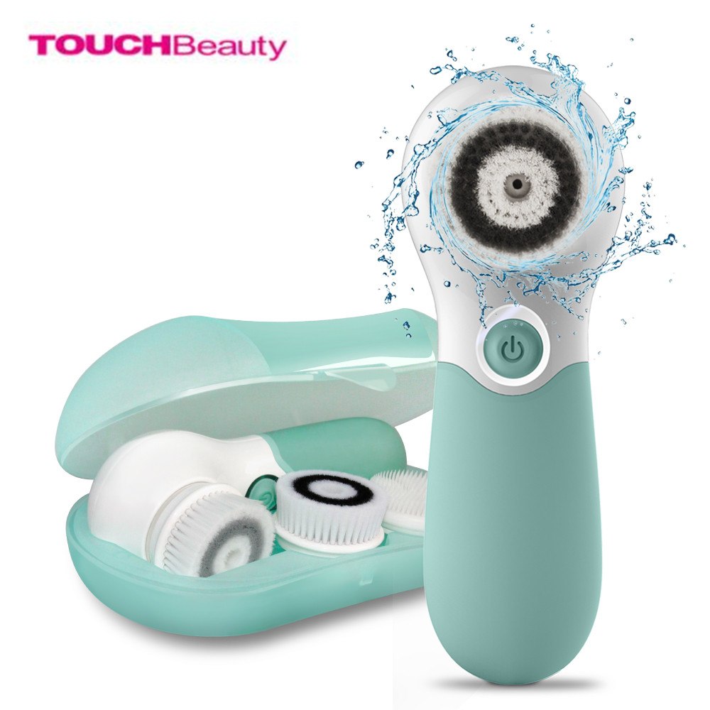 TOUCHBeauty Waterproof Facial Cleansing Spin Brush Set with 3 Exfoliating Brush Heads