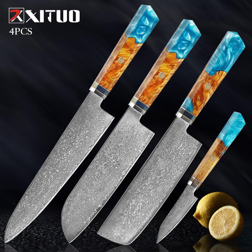 XITUO Damascus Knife Set Kitchen Knife Damascus Steel VG10 Chef Knife Santoku Knives Japanese Knife Home kitchen tools best gift