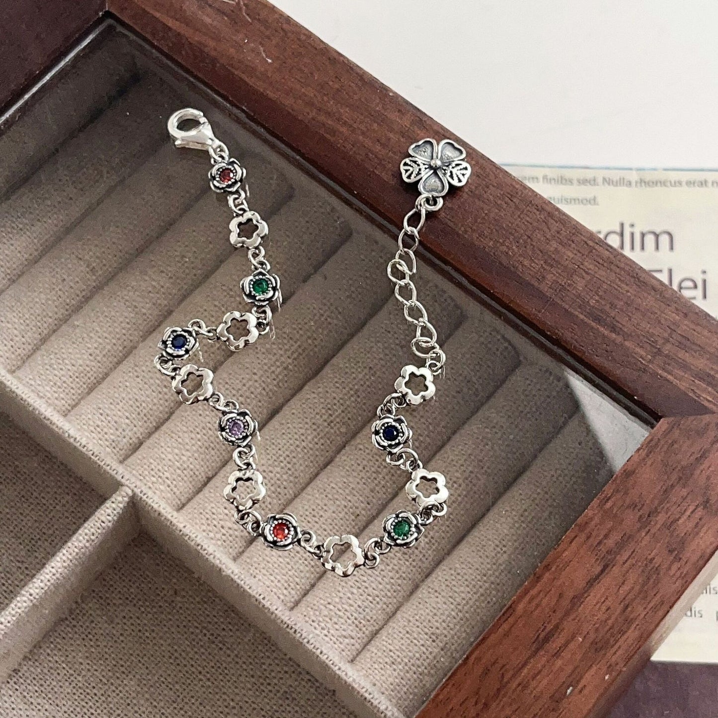 S925 Sterling Silver Color Zirconia Camellia Rose Bracelet Female Light Luxury Niche Design Fresh Sweet Hand Jewelry