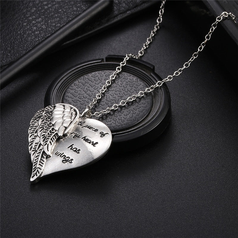 Angel Wings Alloy Pendant Necklace Lettering Metal Personality Necklace For Women Men Jewelry Bijoux Best Gift