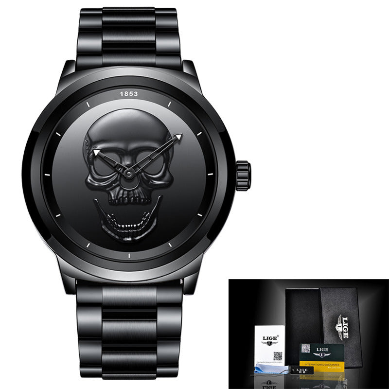 LIGE Simple Skull Stereoscopic Watch