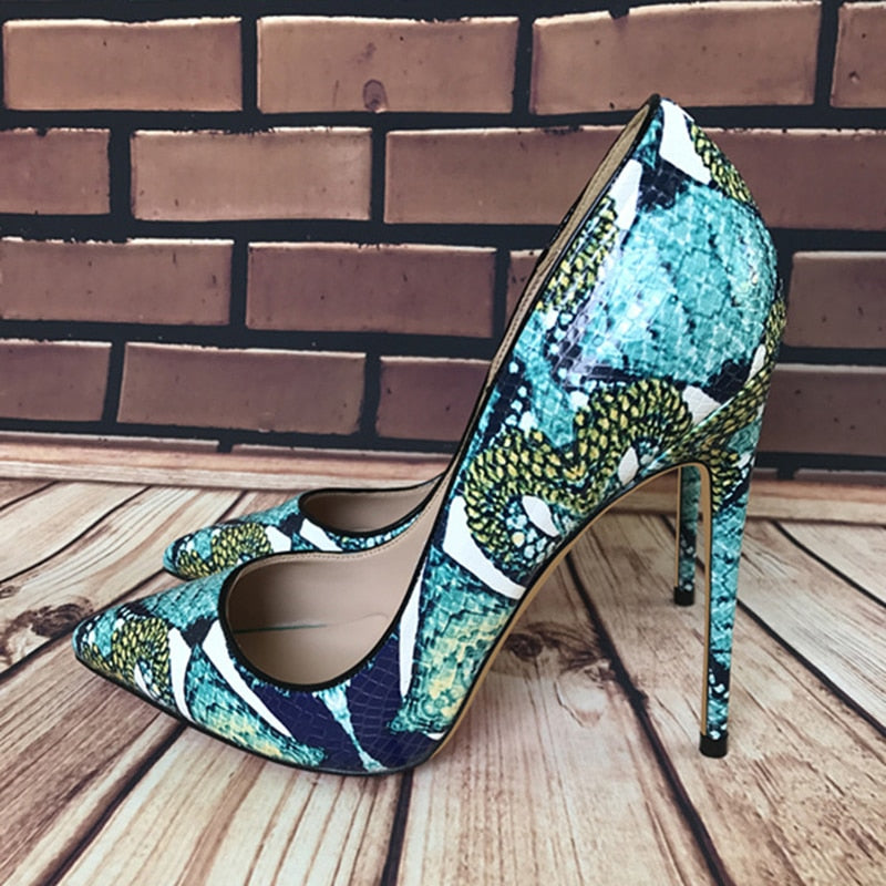 Foral Crocodile Effect Women Pointed Toe Super High Heels Ladies Basic Stiletto Pumps Sexy Night Club Party Shoes