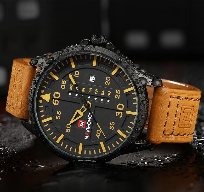 NAVIFORCE Men's Leather Army Military Quartz Watches