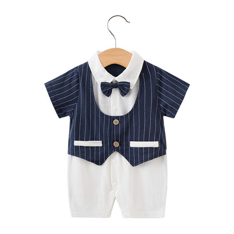 Baby Bodysuit Summer Short Sleeve Baby Full Moon Clothing Newborn Thin Gentleman Ha Clothing Creeper