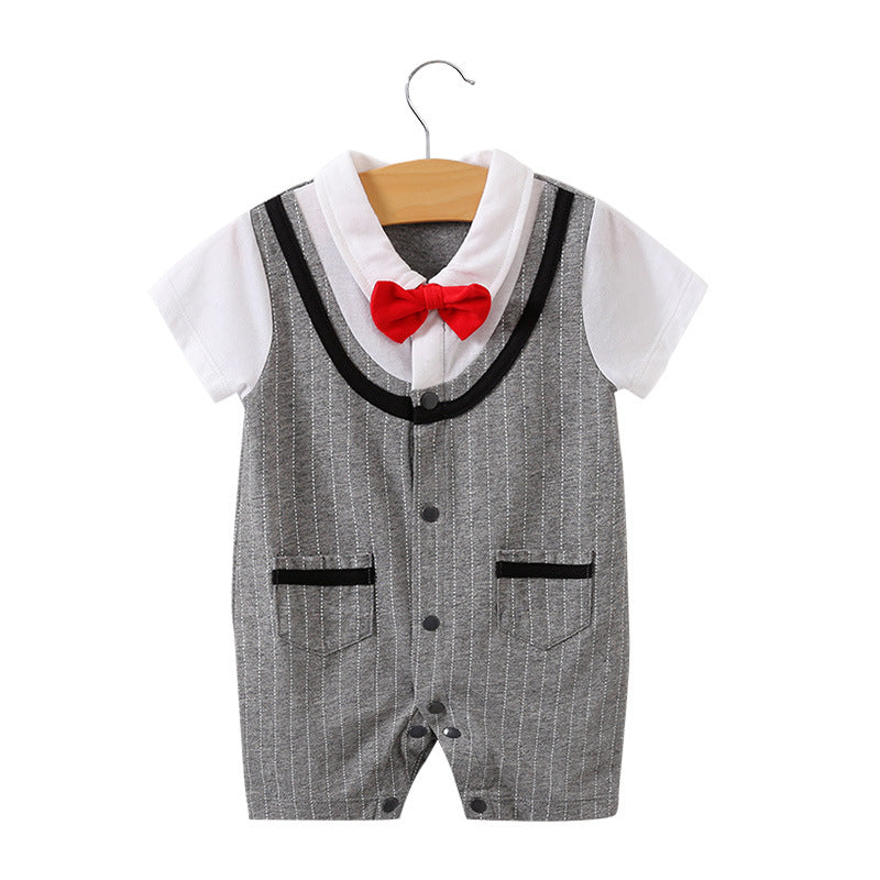 Baby Bodysuit Short Sleeve Baby Full Moon Clothing Newborn Thin Gentleman Romper Creeper