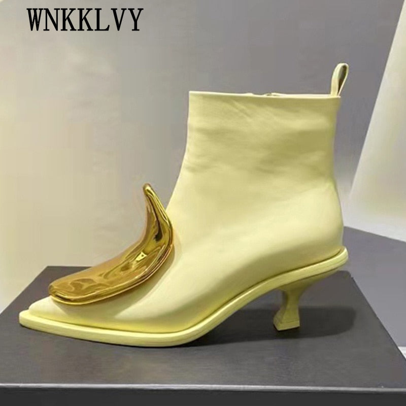 Pointed Head Side Zipper Short Boots Women's New Cat Heel Boots Short Chelsea Boots