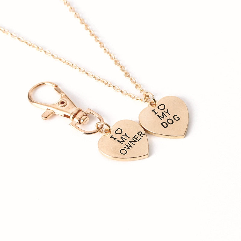 2pcs/set Gold Silver Heart I Love My Owner Dog Necklace Keychain Fashion Animal Best Friends Jewelry Pet Dog Memorial Necklaces