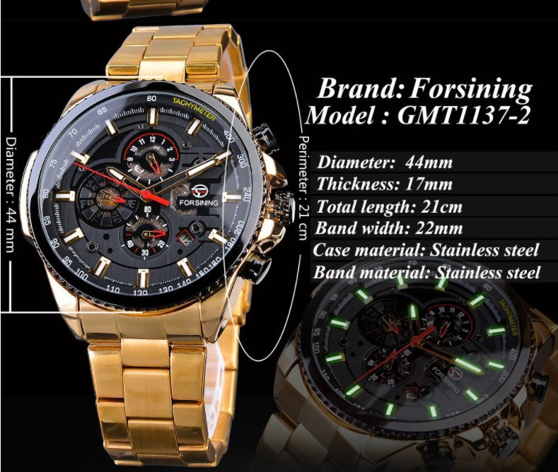 Forsining Three Dial Calendar Stainless Steel Men Mechanical Automatic Wrist Watches Top Brand Luxury Military Sport Male Clock