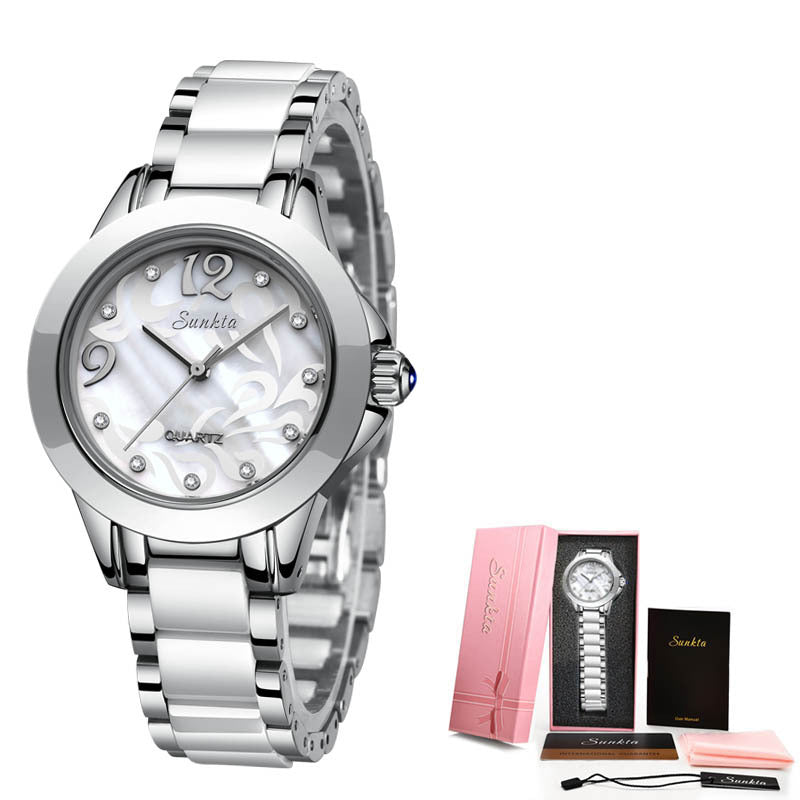 Liger/SUNKTA Explosive Ceramic Ladies Watch Exquisite High-end Watch Waterproof Watch