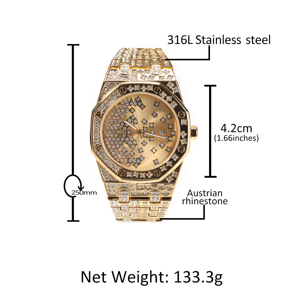 New Diamond-Studded Star Men's Watch Personality Gypsophila Large Dial Fashion Casual Quartz Watch