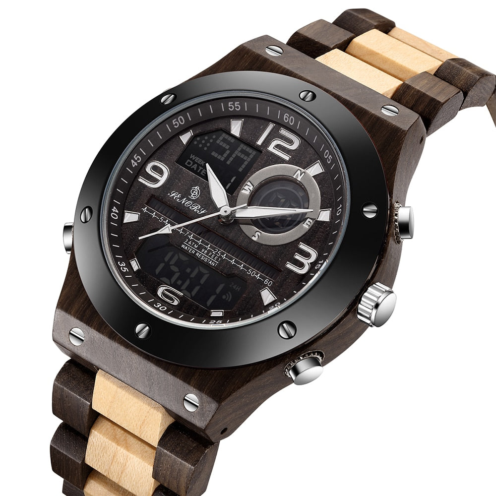 Senor Digital Watch Wood Watch Men Military Sport Wristwatch Mens Quartz Watches Top Brand Luxury Wooden Watch Male Relogio