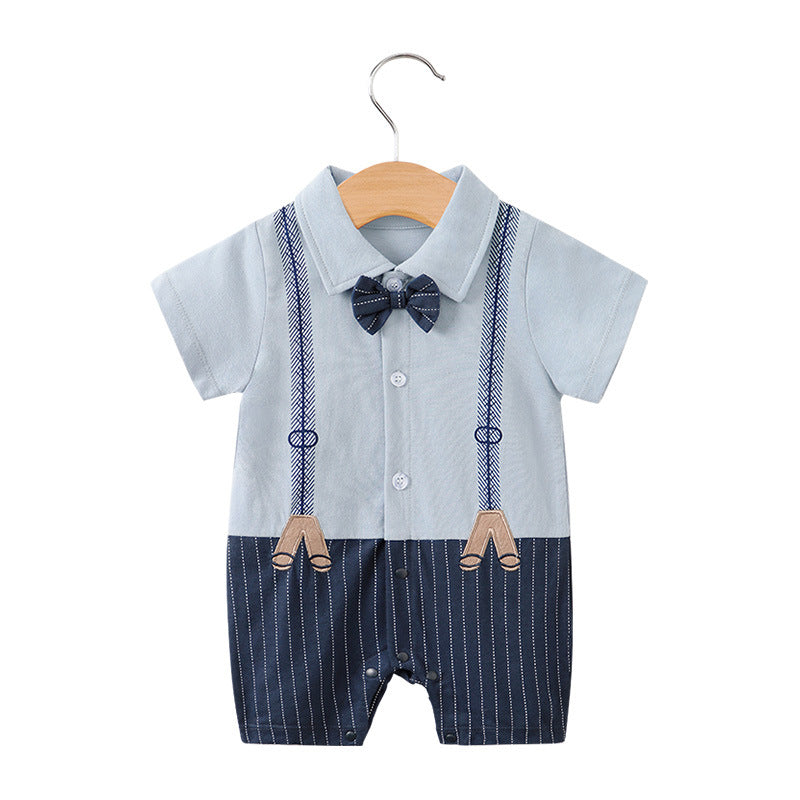 Baby Bodysuit Short Sleeve Baby Full Moon Clothing Newborn Thin Gentleman Romper Creeper