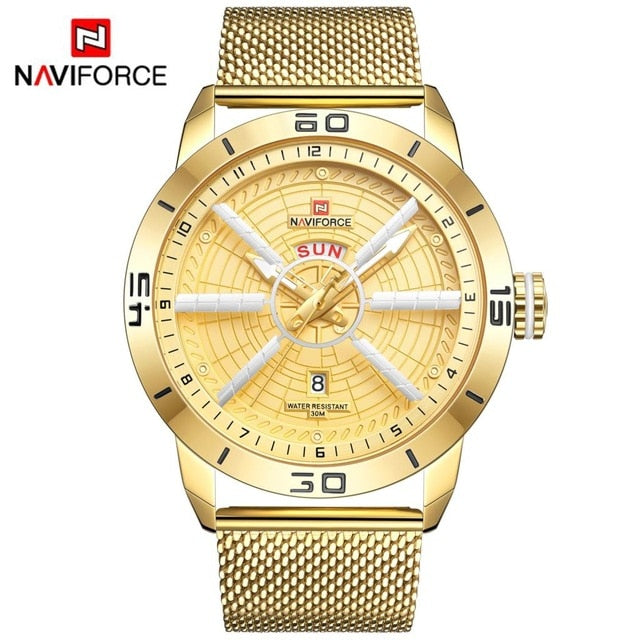 NAVIFORCE Mens Watches Top Brand Luxury Sport Watch Mesh Steel Date Week Waterproof Quartz Watch for Men Clock Relogio Masculino