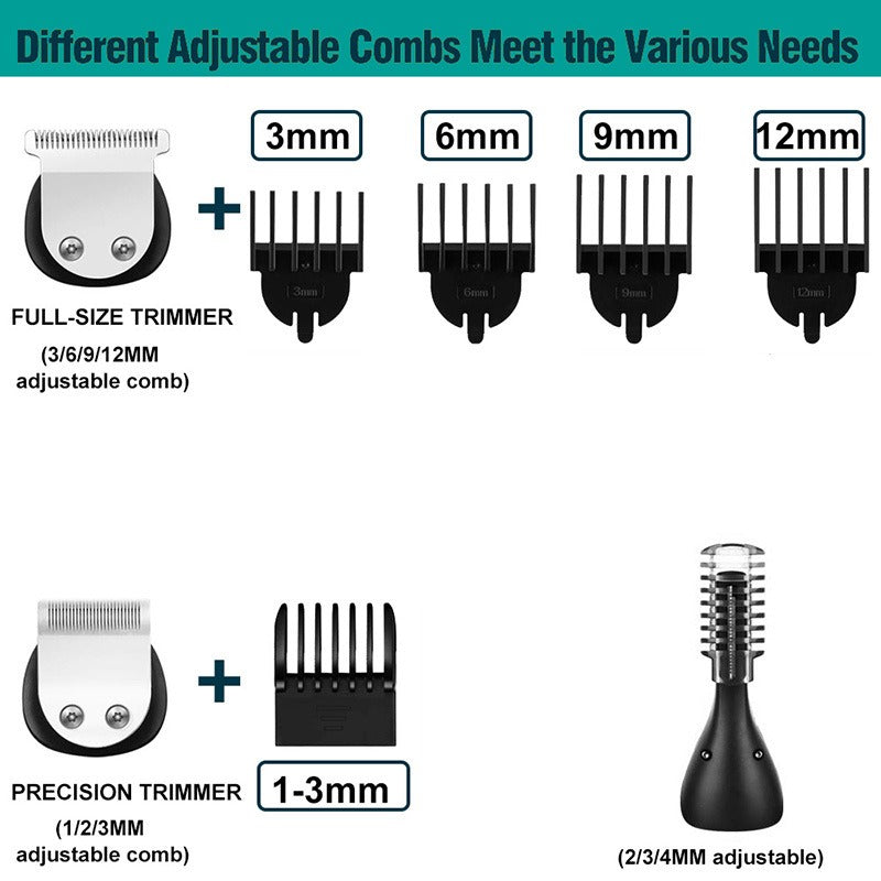 New 6 in 1 Multifunctional Hair Clippers Electric Hair Clippers Rechargeable Water Wash LCD Digital Display Haircutting Set