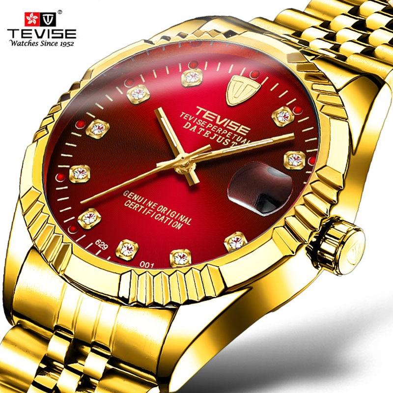 TEVISE Brand Luxury Men Automatic Watch Man Tourbillon Mechanical Watches Movement Gold Clock